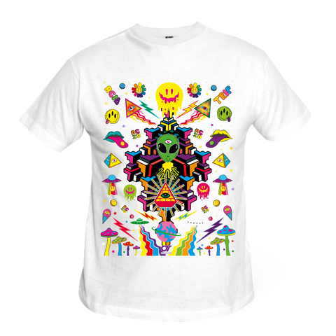 Trippy UFO Mushrooms And Acid Printing - Printed Shirt