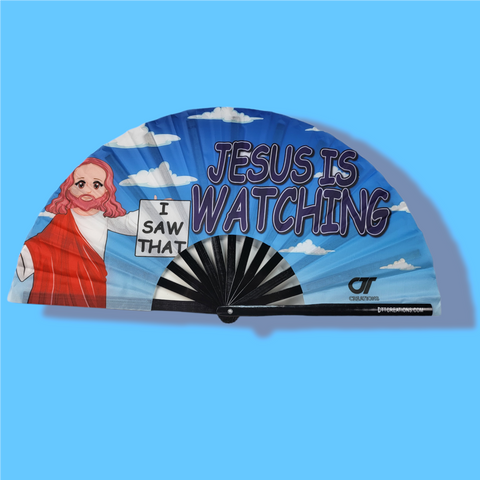 Jesus Is Watching, I Saw That - Rave Hand Fan