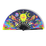 Trippy UFO Mushrooms And Acid Printing -  UV Reflective Hand Fan