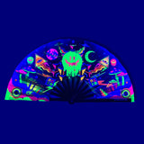 Trippy UFO Mushrooms And Acid Printing -  UV Reflective Hand Fan