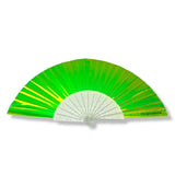 Mini Hand Fan - Clear Iridescent Multichrome (Electric Yellow Banana) With Sparkly Ribs