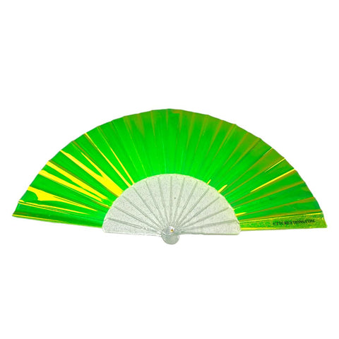 Mini Hand Fan - Clear Iridescent Multichrome (Electric Yellow Banana) With Sparkly Ribs