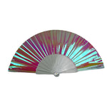 Mini Hand Fan - Clear Iridescent Multichrome (Pure White) With Sparkly Ribs