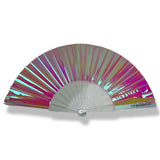 Mini Hand Fan - Clear Iridescent Multichrome (Pure White) With Sparkly Ribs