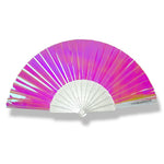 Mini Hand Fan - Clear Iridescent Multichrome (Hot Fire Pink) With Sparkly Ribs